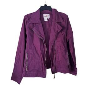 AMX Plum Purple Moto Jacket Lightweight Cotton Zipper Pockets Casual Streetwear